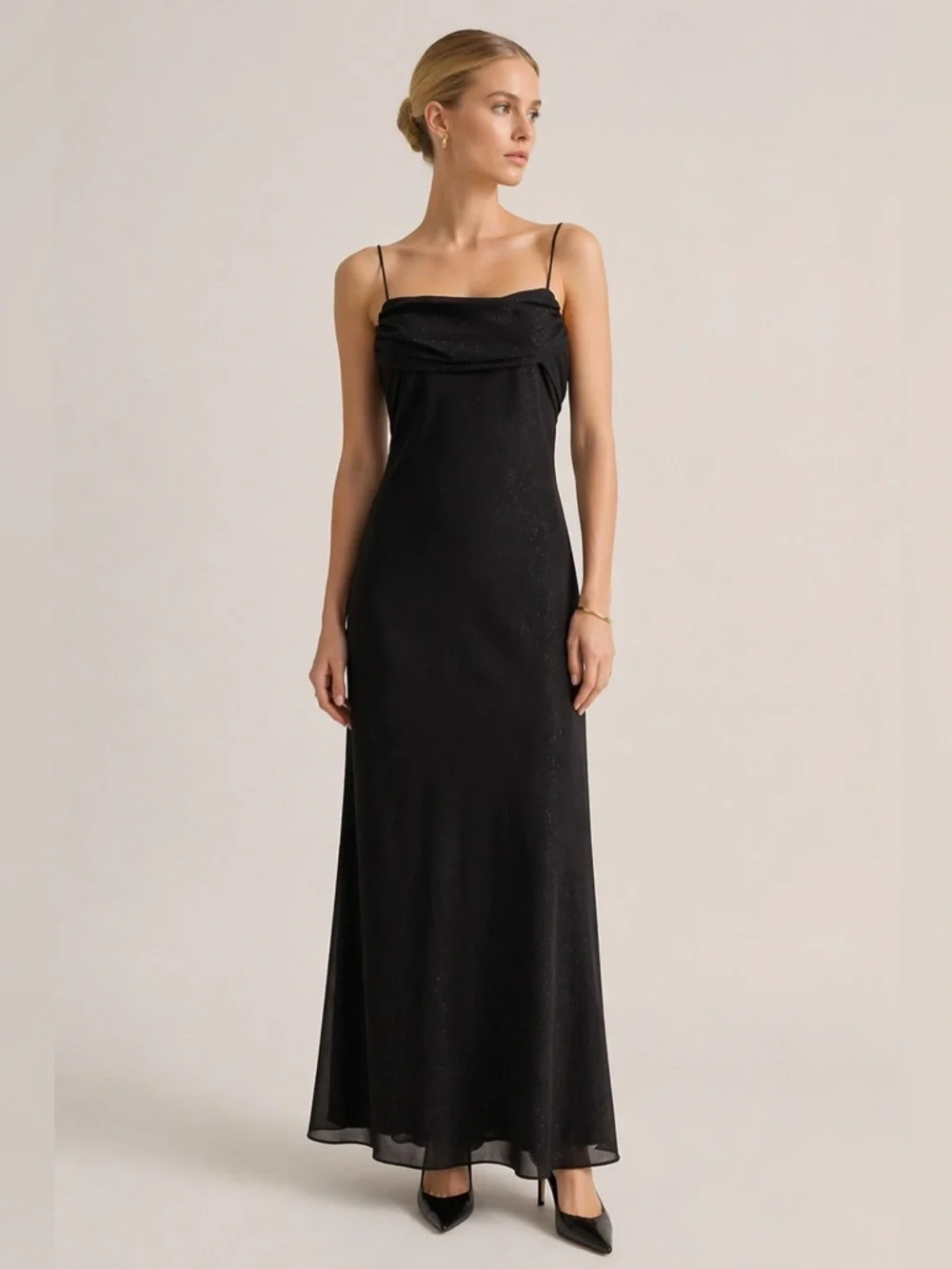 Betsy & Adam Glitter Black Maxi Dress Formal Draped Dark Romantic Whimsigoth 14_2